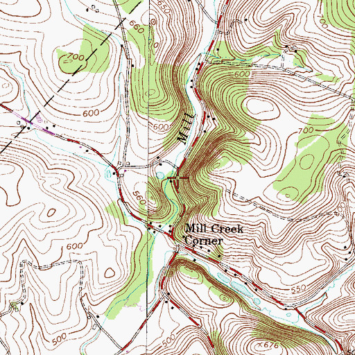 Topographic Map of Mill Creek School, PA