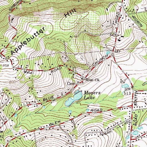 Topographic Map of Blue School (historical), PA