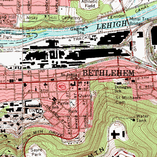 Topographic Map of South Bethlehem, PA