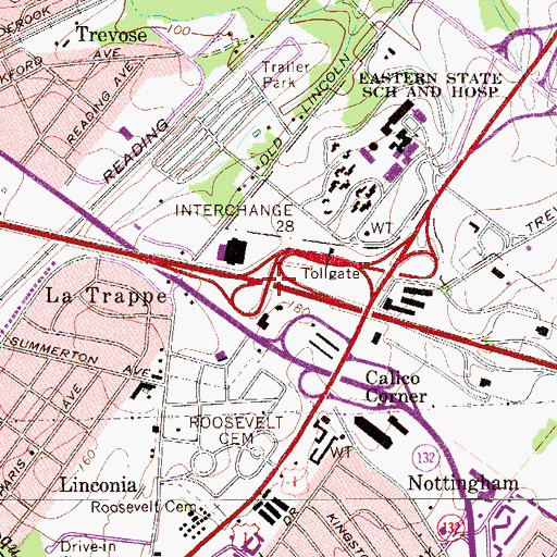 Topographic Map of Pennsylvania Turnpike Interchange 28, PA