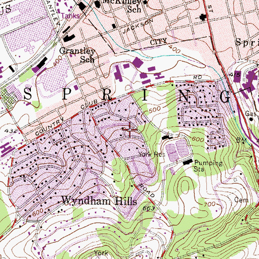 Topographic Map of Grantly Hills, PA