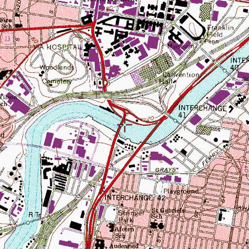Topographic Map of University Avenue Bridge, PA