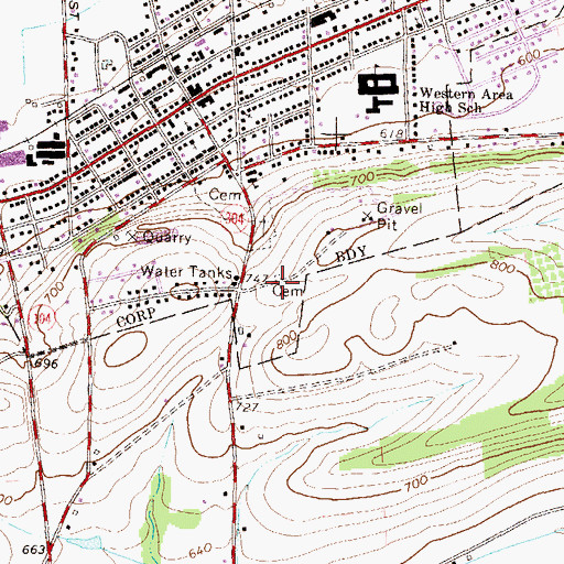 Topographic Map of Long Cemetery, PA