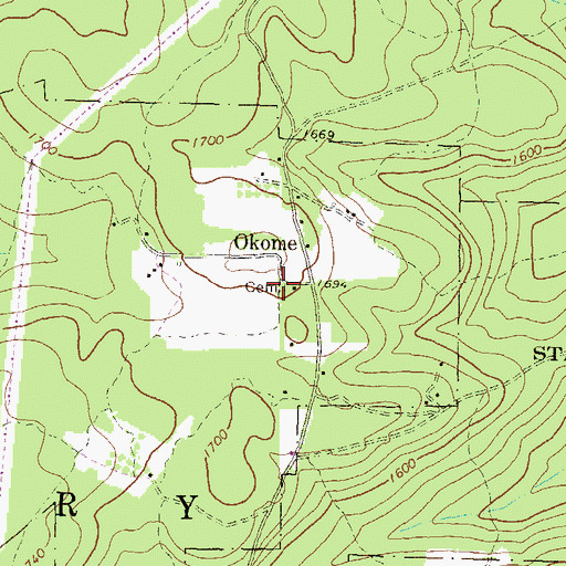 Topographic Map of Okome Cemetery, PA