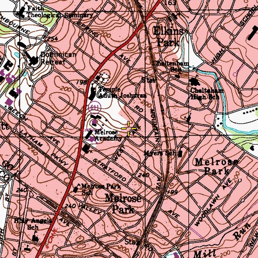 Topographic Map of Ashbourne, PA