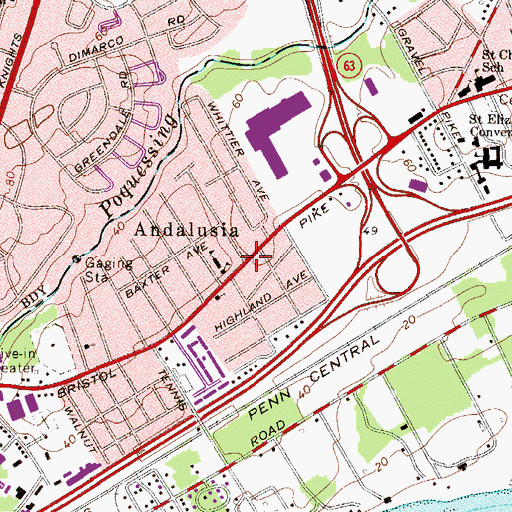 Topographic Map of Cornwell, PA