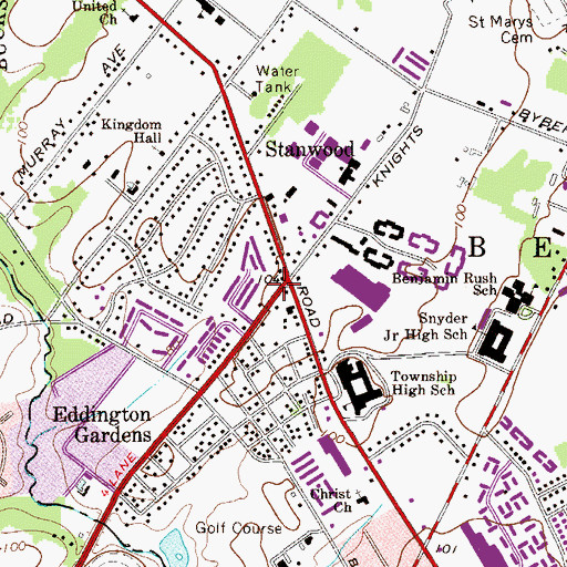 Topographic Map of Bensalem, PA