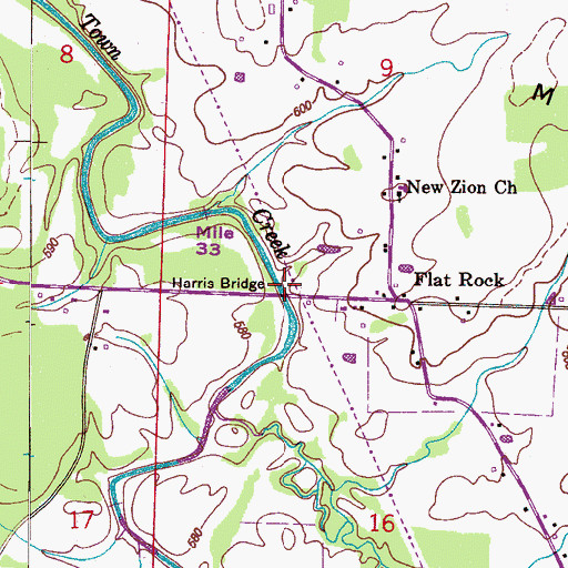 Topographic Map of Harris Bridge, AL