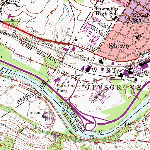 Topographic Map of Bramcote, PA