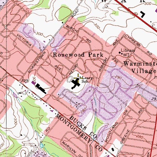 Topographic Map of Leary School, PA
