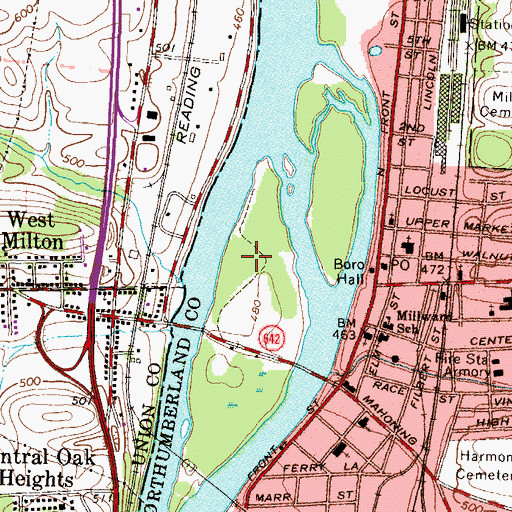 Topographic Map of Milton State Park, PA