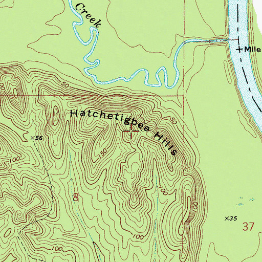 Topographic Map of Hatchetigbee Hills, AL