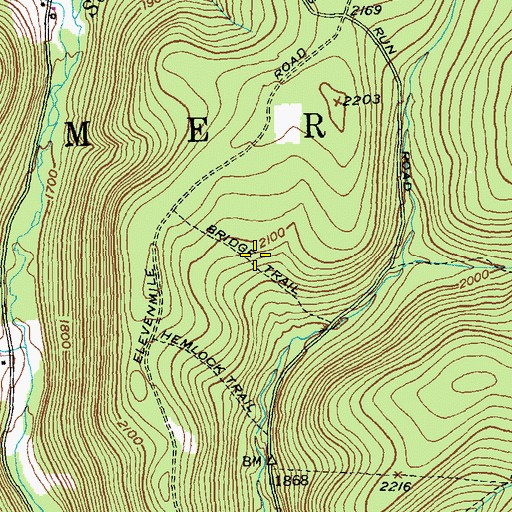 Topographic Map of Bridge Trail, PA