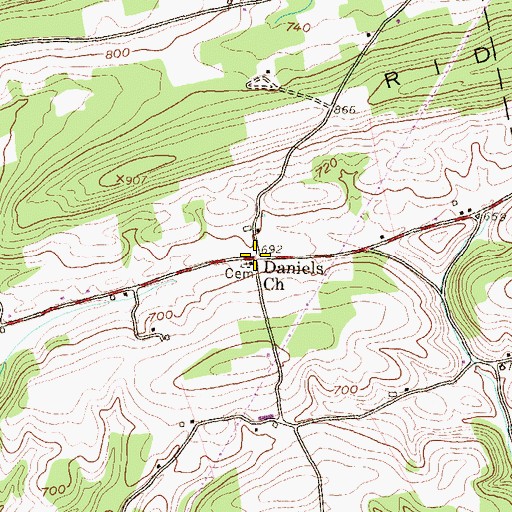 Topographic Map of Daniels Church, PA