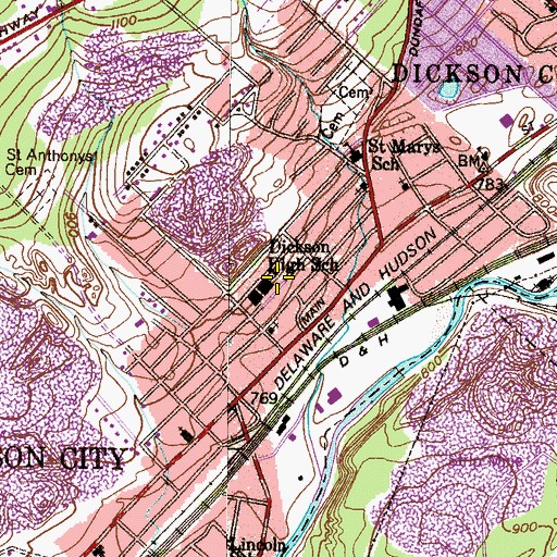 Topographic Map of Dickson High School, PA