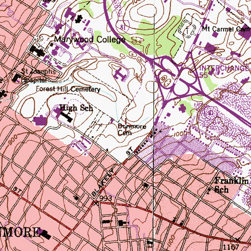 Topographic Map of Dunmore Cemetery, PA