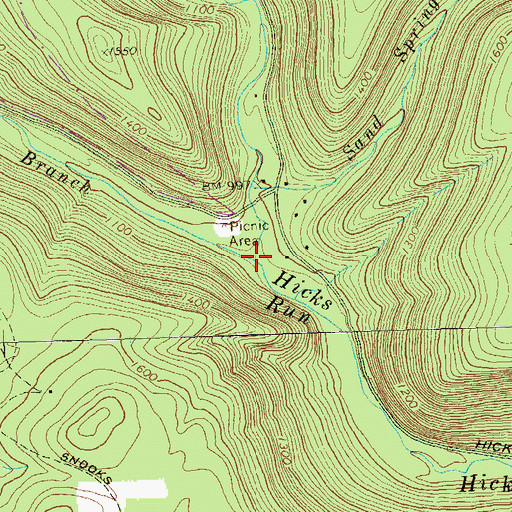 Topographic Map of East Branch Hicks Run, PA