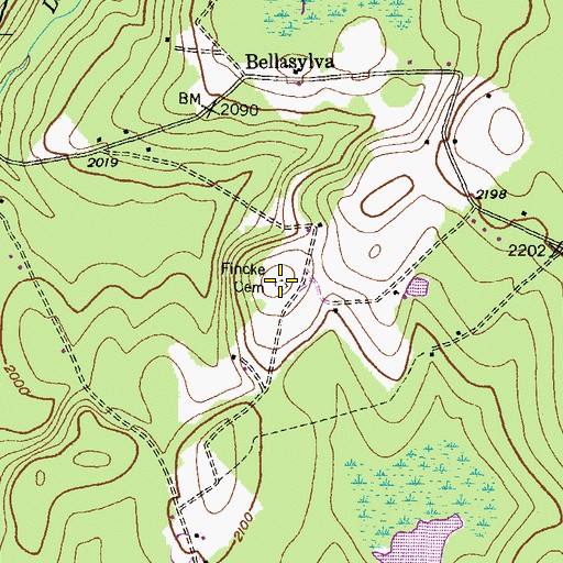 Topographic Map of Fincke Cemetery, PA
