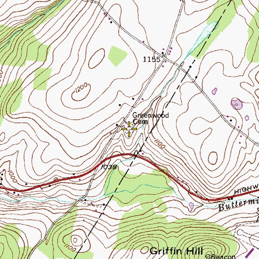 Topographic Map of Greenwood Cemetery, PA
