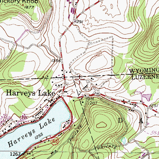 Topographic Map of Harveys Lake, PA