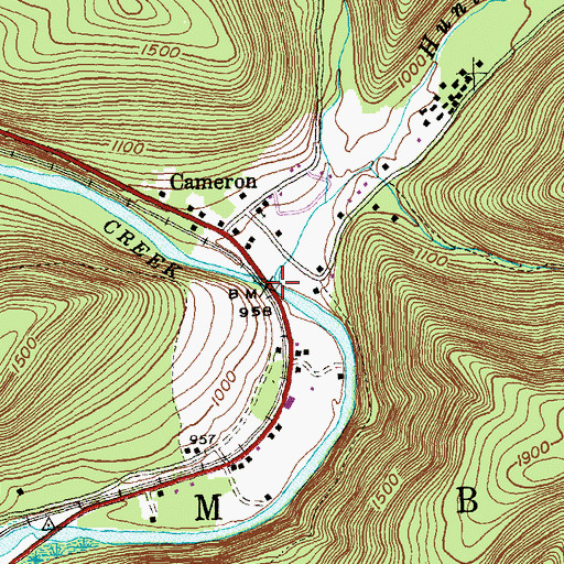 Topographic Map of Hunts Run, PA