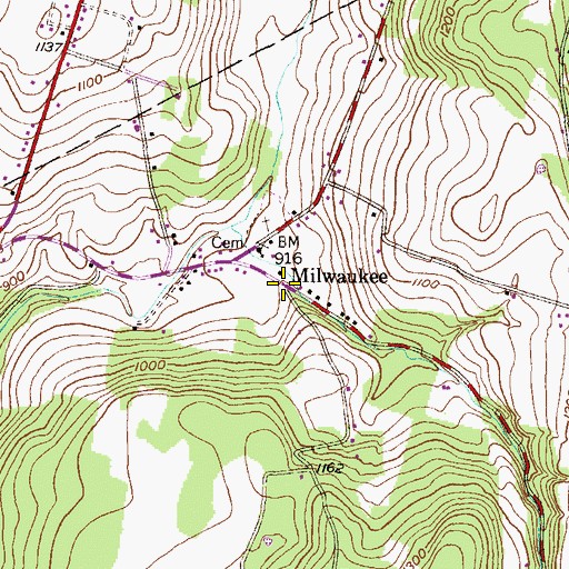 Topographic Map of Milwaukee, PA