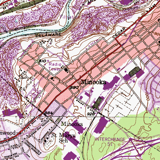 Topographic Map of Minooka, PA