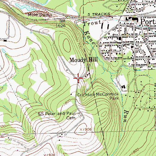 Topographic Map of Moudy Hill, PA
