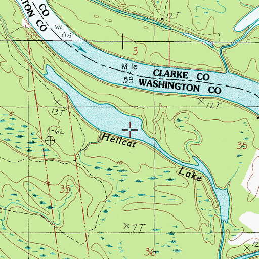 Topographic Map of Hellcat Lake, AL