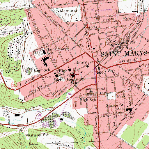 Topographic Map of Sacred Heart School, PA
