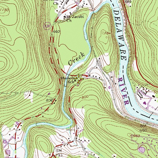 Topographic Map of Shohola School, PA