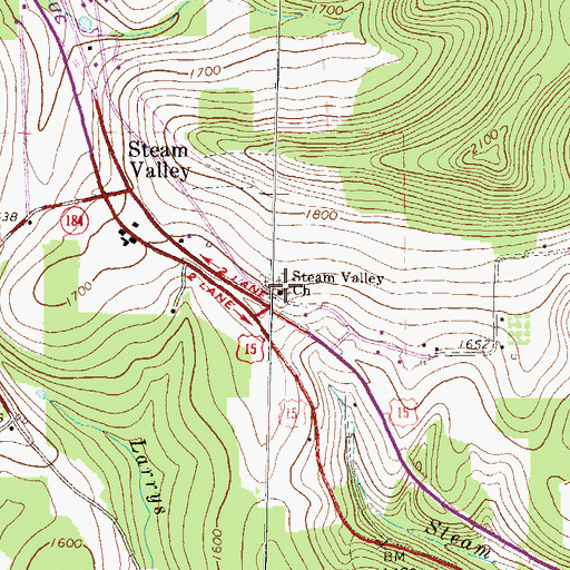 Topographic Map of Steam Valley Church, PA