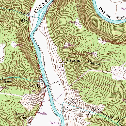 Topographic Map of Stump Hollow, PA