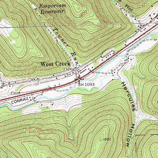 Topographic Map of Towner Run, PA