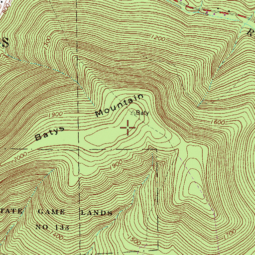 Topographic Map of Batys Mountain, PA