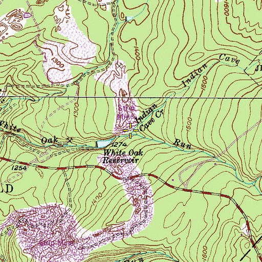Topographic Map of Indian Cave Creek, PA