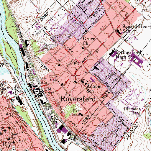 Topographic Map of Royersford, PA