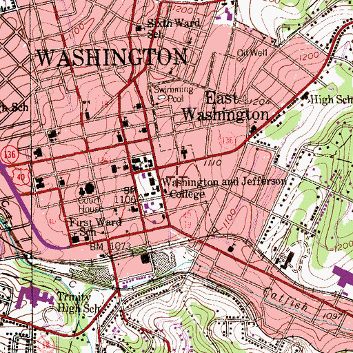 Topographic Map of WJCR-FM (Washington), PA