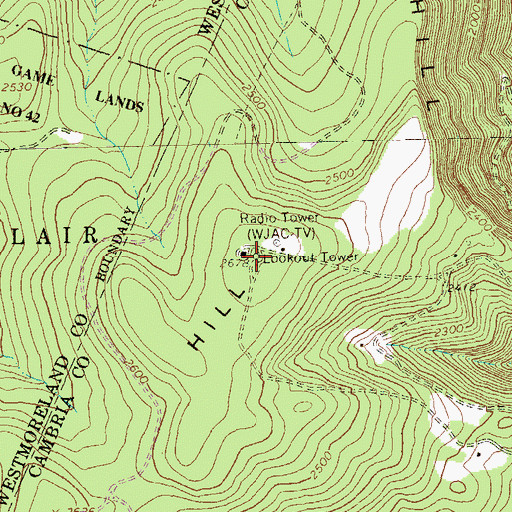 Topographic Map of WGLU-FM (Johnstown), PA
