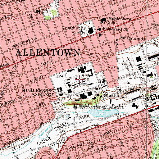 Topographic Map of WMUH-FM (Allentown), PA