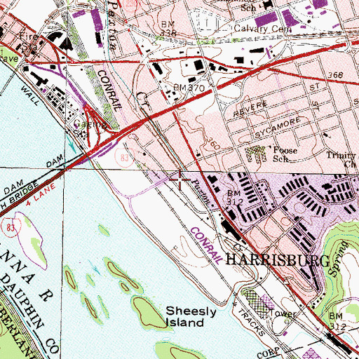 Topographic Map of WFEC-AM (Harrisburg), PA