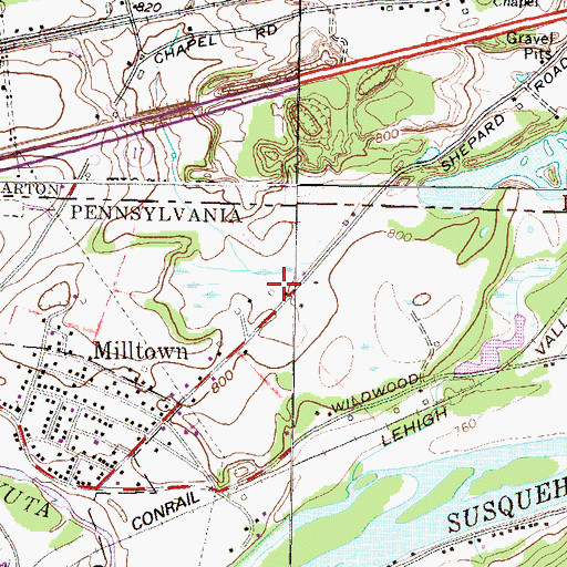 Topographic Map of WATS-AM (Sayre), PA