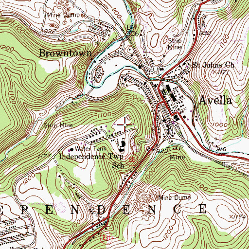 Topographic Map of Avella Highlands, PA