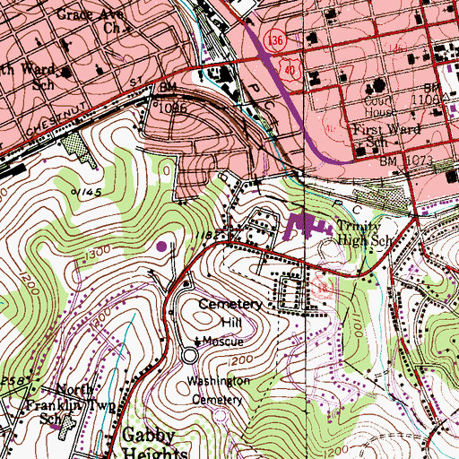 Topographic Map of Bellevue, PA