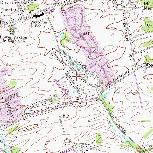 Topographic Map of Devonshire Heights, PA