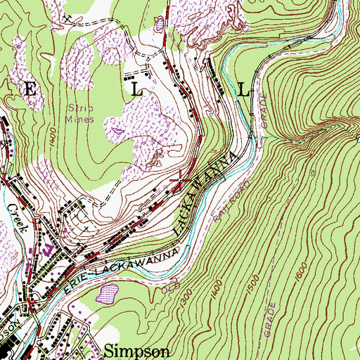 Topographic Map of Simpson Colliery Breaker, PA