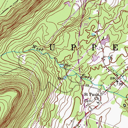 Topographic Map of Upper Hand, PA