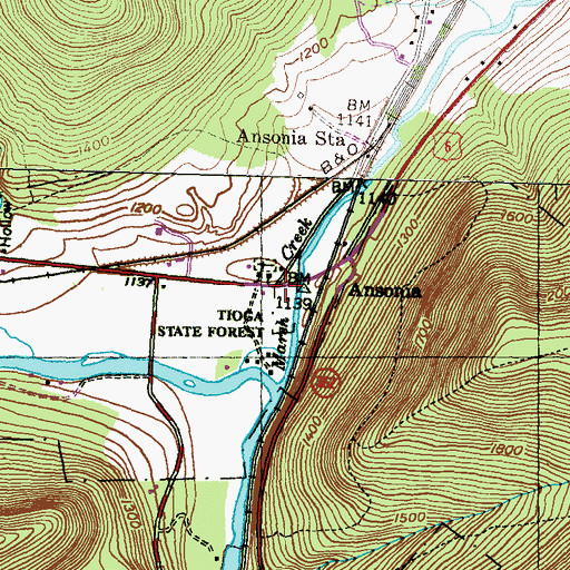 Topographic Map of Ansonia, PA