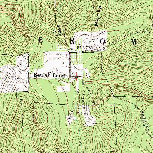 Topographic Map of Beulah Land, PA