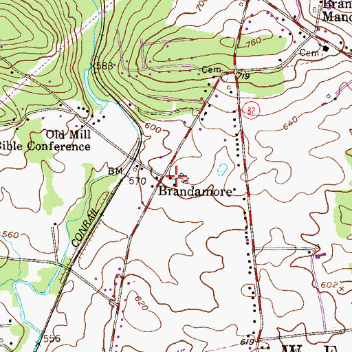 Topographic Map of Brandamore, PA